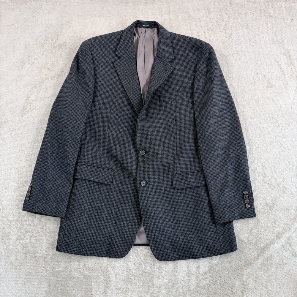 Vintage Lauren Ralph Lauren Blazer 100% Lambswool Houndstooth Grey Black Men 42L